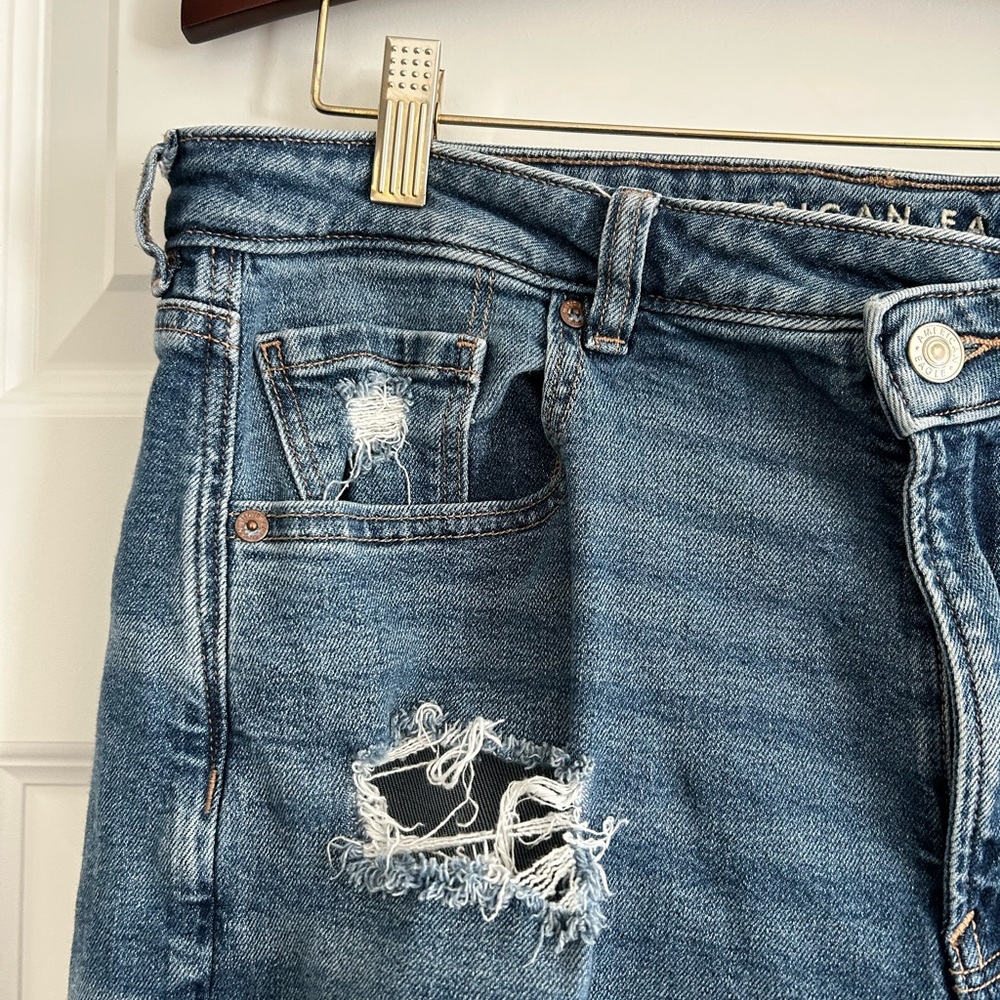 American Eagle Mom Ripped Straight Jeans Blue Size 16 - Picture 5 of 15